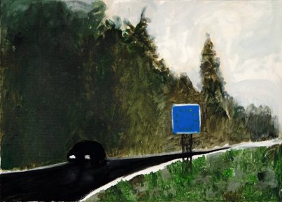 Silke Markefka: »Grenzübergang Griesen, bei Garmisch, zwischen Garmisch und Ehrwald, Grenze Deutschland / Österreich (I)«, Acryl auf Leinwand, 50 x 70 cm, 2008