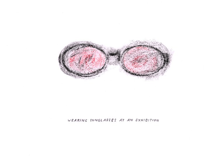 Nikolai Vogel: Wearing Sunglasses At An Exhibiton, Pastell auf Papier, 22,7 x 30,5cm (c) Nikolai Vogel / VG Bild-Kunst, Bonn 2015